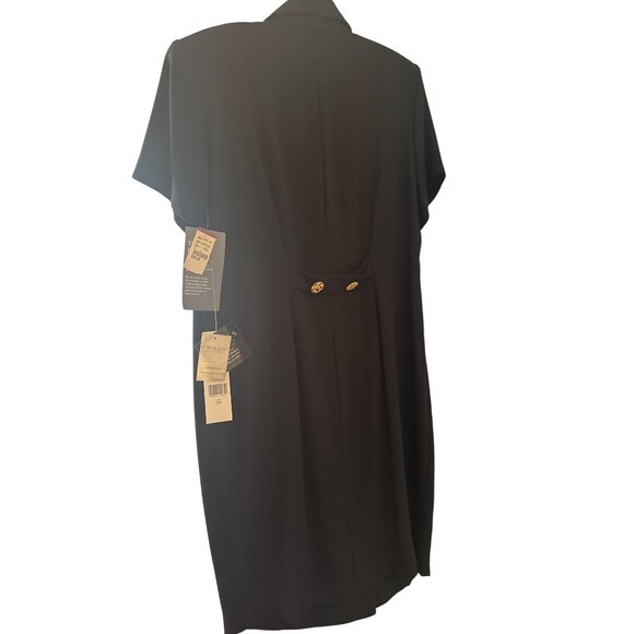 Chaus Womens Black Dress 14W Gold Buttons Short Sleeve Machine Washable - Picture 3 of 8